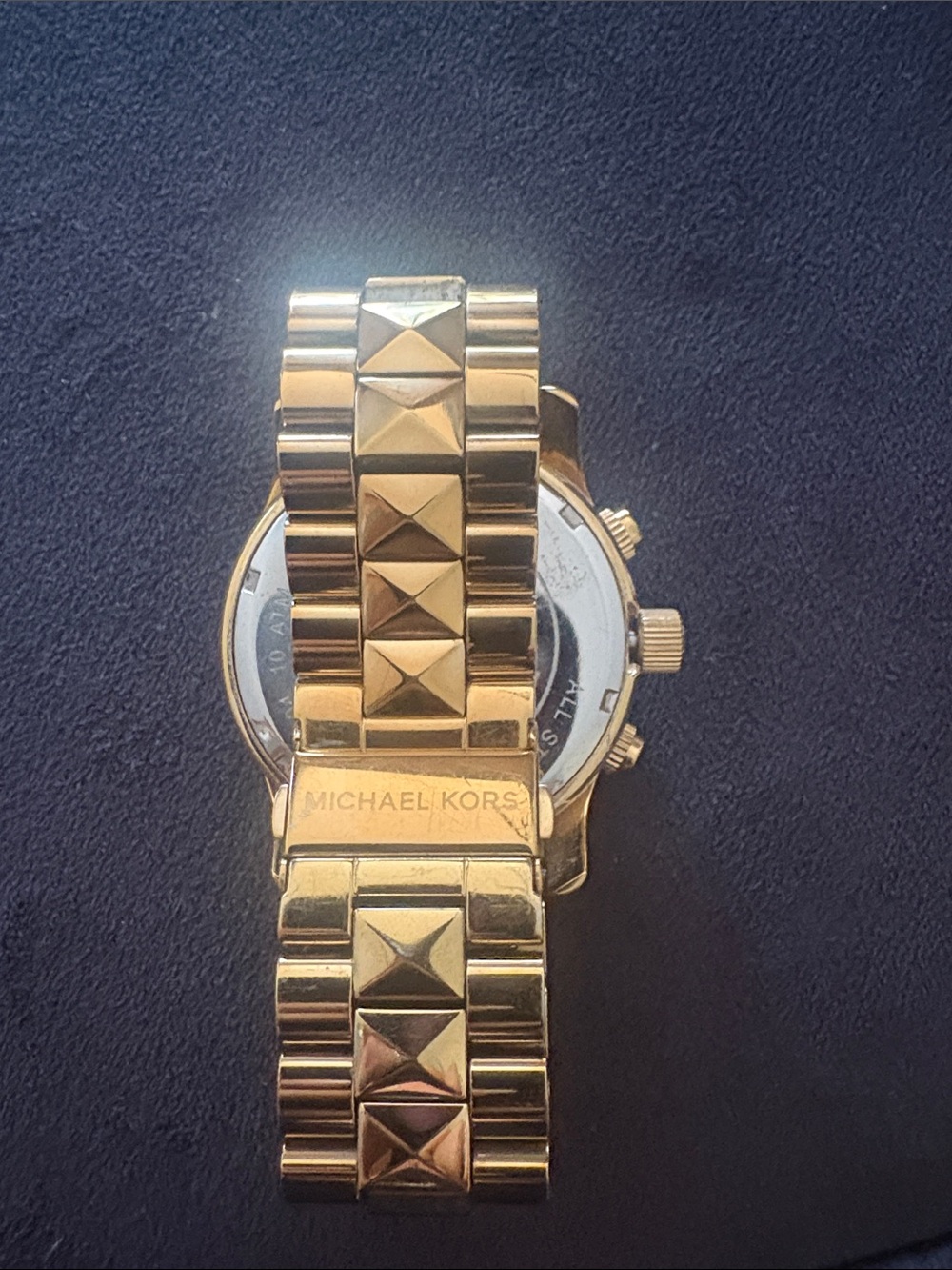 Michael Kors Gold and Black Pyramid-Link Chronograph Watch - Picture 5 of 6